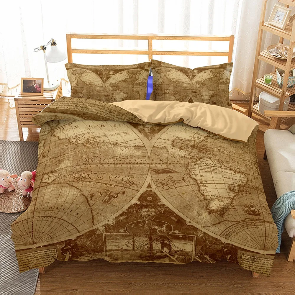 Пододеяльник в стиле ретро зимний пододеяльник с изображением старой карты мира
