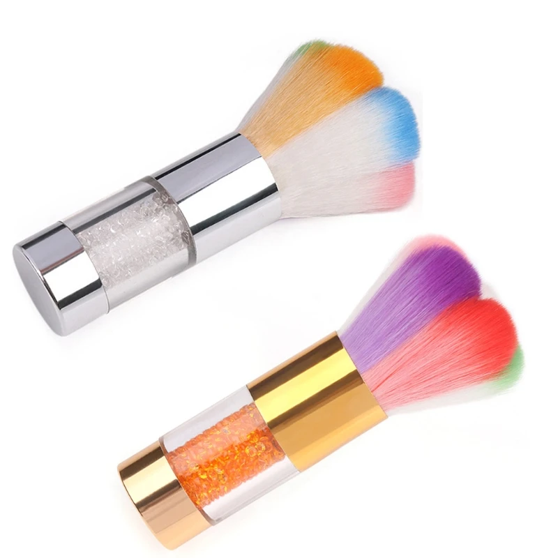 

X7JA Rainbow Colorful Petals Nail Art Cleaning Brush Acrylic Powder Dust Remover with Rhinestone Metal Handle Manicure Tools