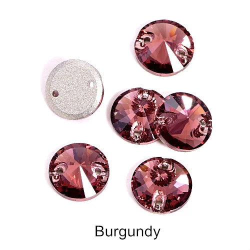 T515-Burgundy 40pcs AAAAA Quality 12mm Round Rivoli Glass Sew On Rhinestones Flatback Crystal Sewing Strass for DIY Wedding Dress B1248 - Цвет: T515-Burgundy