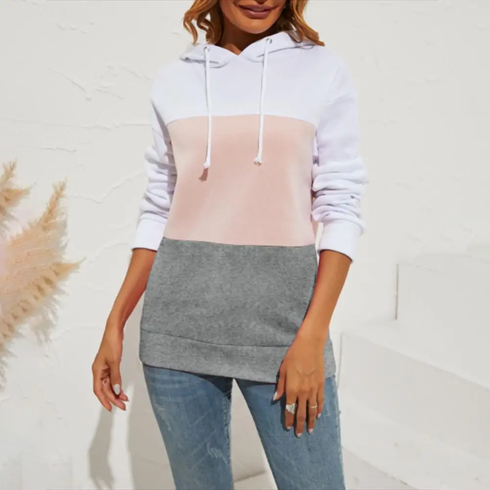 

Женская толстовка с капюшоном, Женская толстовка, блузка, теплый пуловер контрастных цветов с капюшоном, топы с длинным рукавом и прострочк...