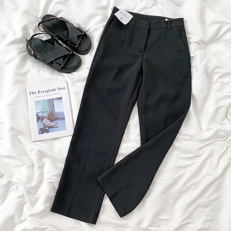 

Yeeloca рекомендует дизайн пряжки универсальные Костюмные брюки летние женские простые черные прямые брюки офисные женские брюки с высокой та...