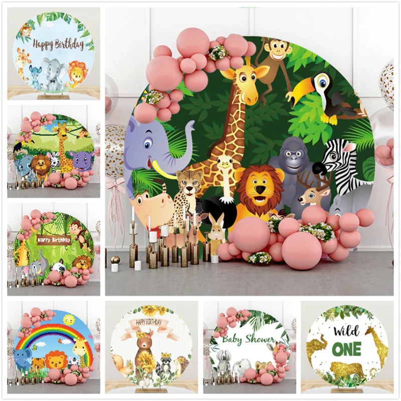 

Круглая эластичная фотография dawnзнаем, фоновая заставка, мультяшный зоопарк, украшение для детского дня рождения, фотостудия на заказ