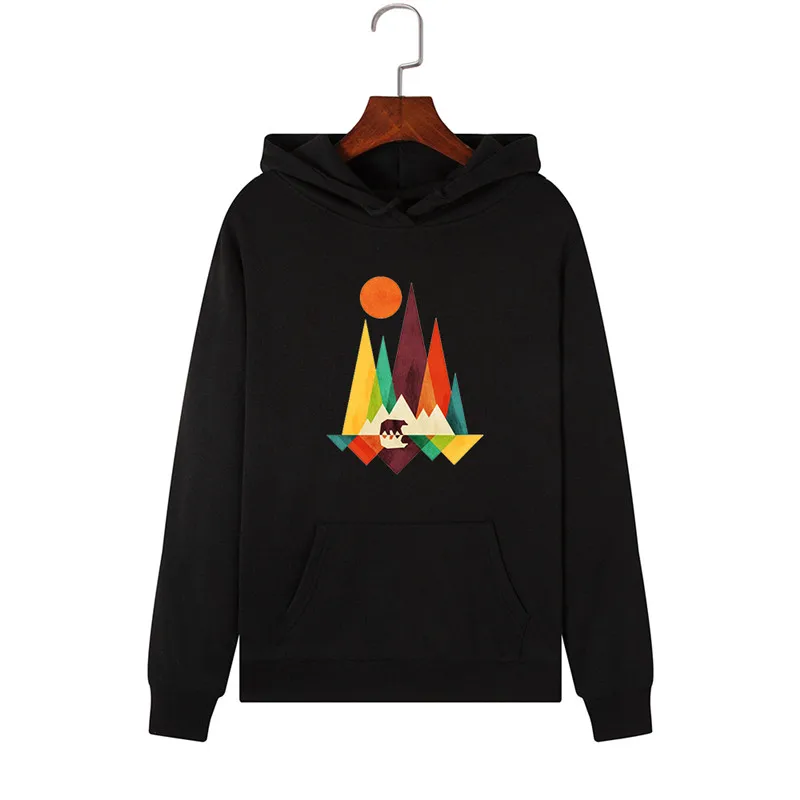 Модные худи с принтом гор и солнца Женский пуловер капюшоном одежда длинным