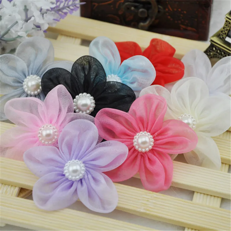 

20 pcs ribbon w/bead craft appliques sewing Crafts Wedding flowers A161