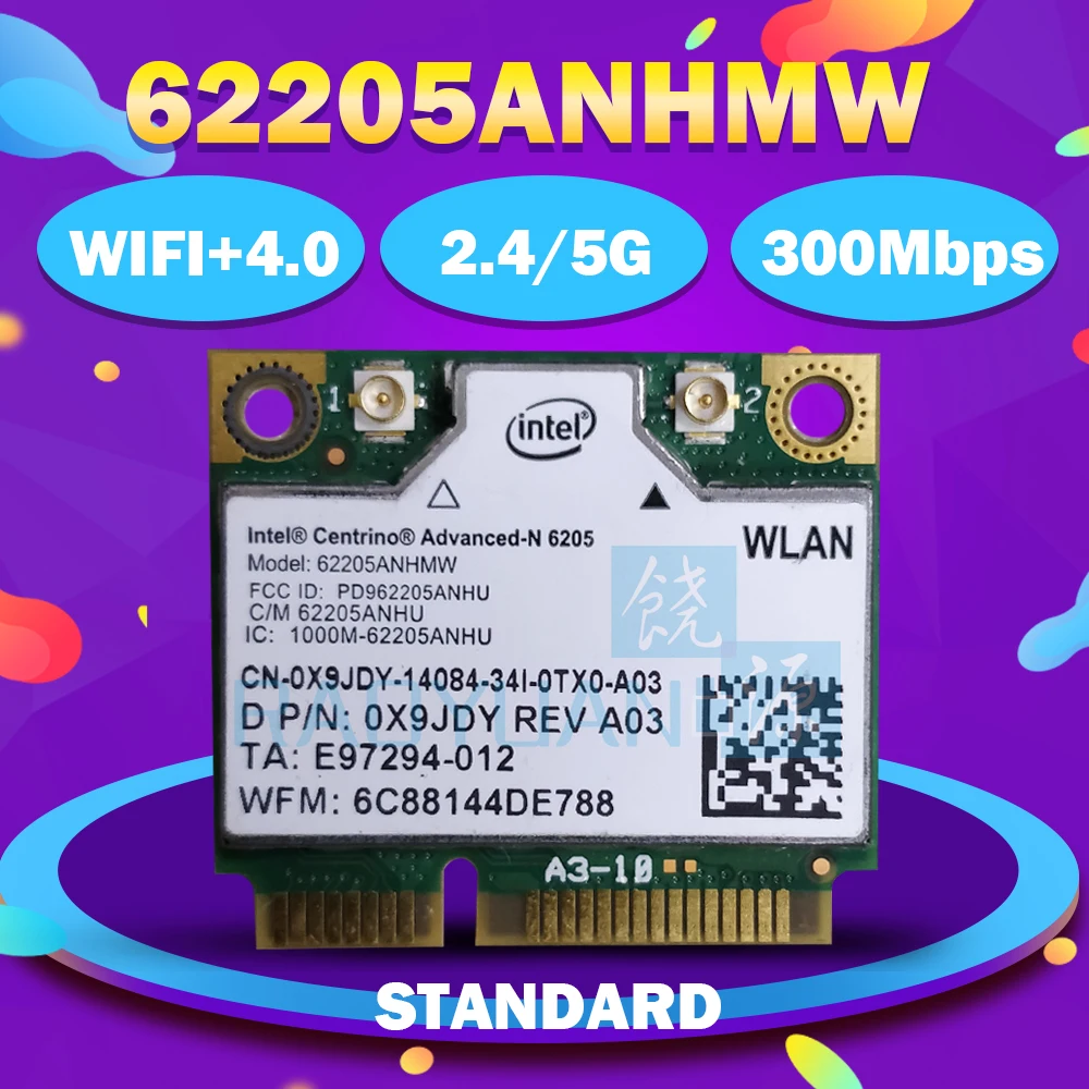 

Dual Band Wireless-N 6205 6205AN 62205ANHMW 300Mbps Half Mini PCI-e WLAN Wireless Wifi Card