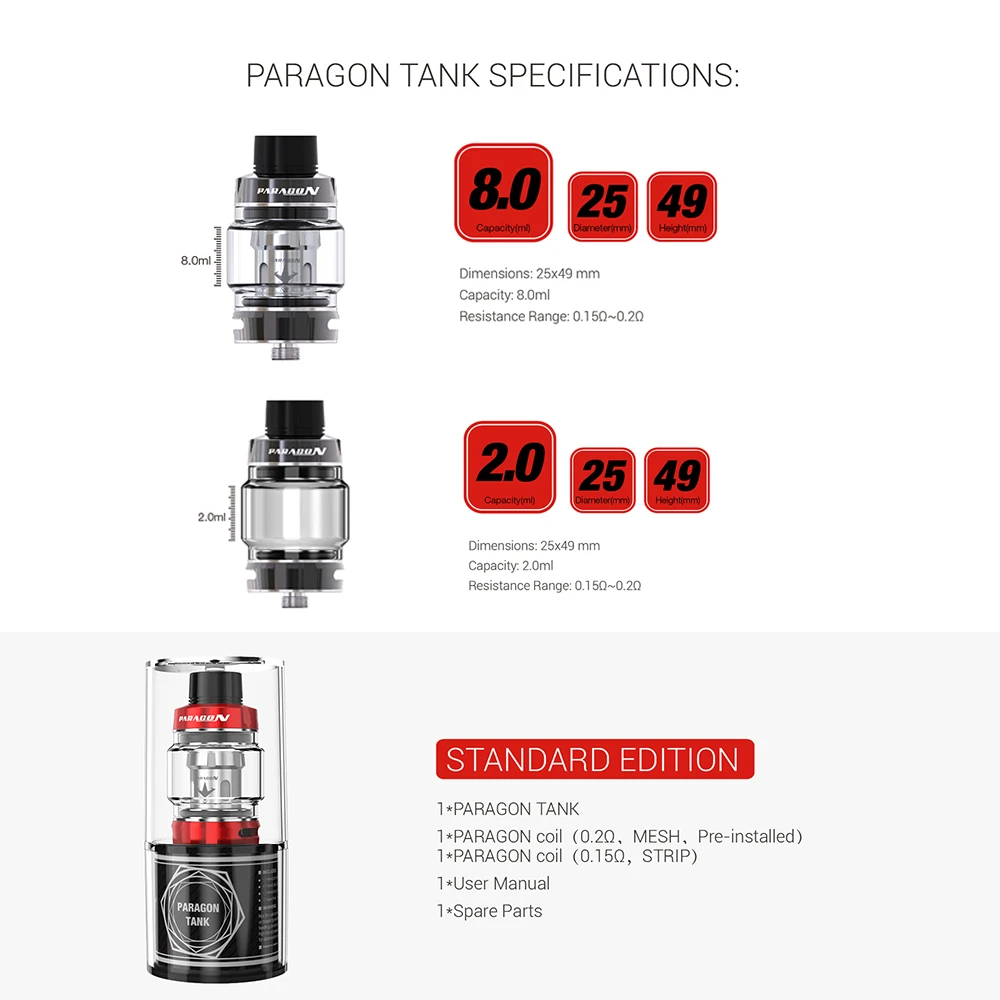 Оригинальный атомайзер VAPTIO PARAGON с 0 15 Ом 2 сетчатая полоса двойные испарители Paragon