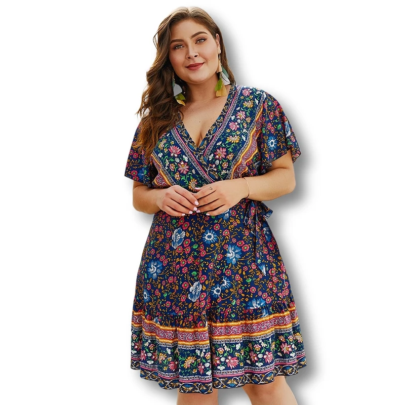 Платье с коротким рукавом и принтом размера плюс 4xl новинка 2020 летнее женское