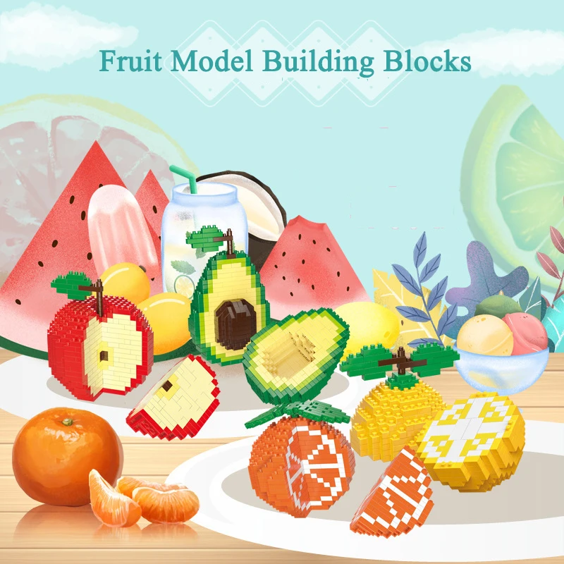 Fruit Mini Building Blocks Apple Orange Avocado Lemon Model DIY Miniature Particle Assembly Decoration Brick Children's Toy Gift