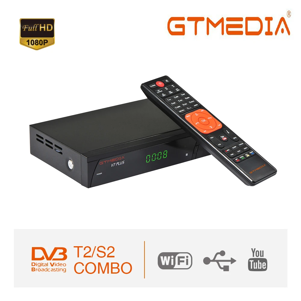 Спутниковый ТВ приемник GTMedia V7 Plus Combo HD Digital DVB S2/T2 H.265 1080P Full Поддержка USB Wifi PowerVu Biss Key