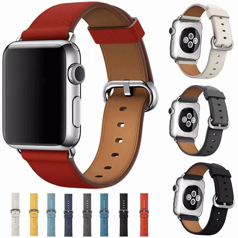 Ремешок из натуральной кожи для iWatch Band series 5 4 3 2 1 классический браслет с пряжкой