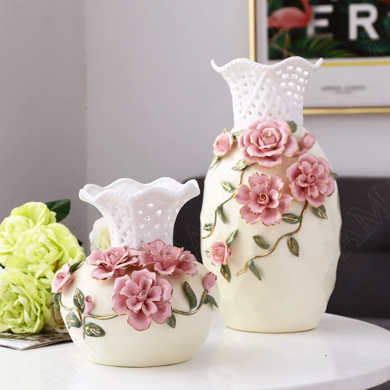 

Керамические вазы в скандинавском стиле, рельефные офисные горшки для растений, декоративные розы, органайзер для засушенных цветов для конференц-зала, украшение для дома