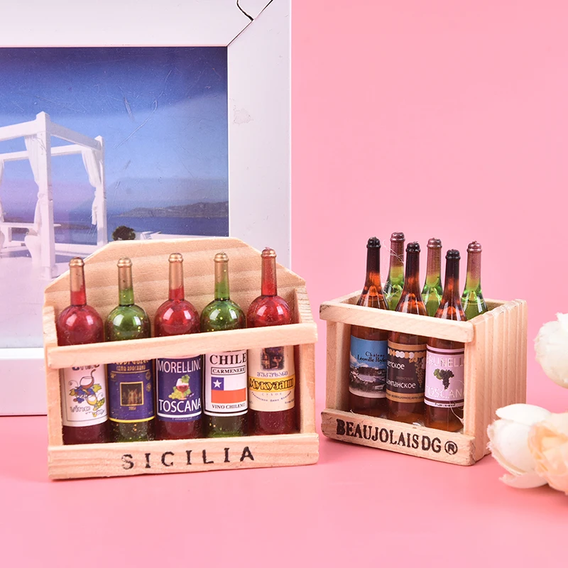 

1/12 Dollhouse Miniature Accessories Mini Wine Bottle Set Drinks Model Toys