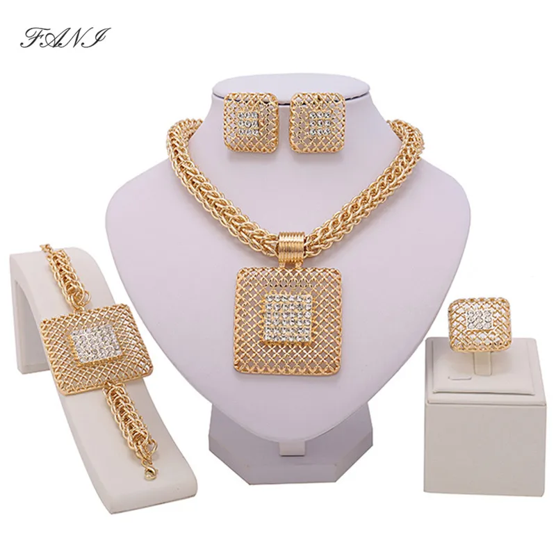 

Fani Dubai Gold-color Jewelry Set Bridal Gift Nigerian wedding woman accessories jewelry set big statement jewelry set Wholesale