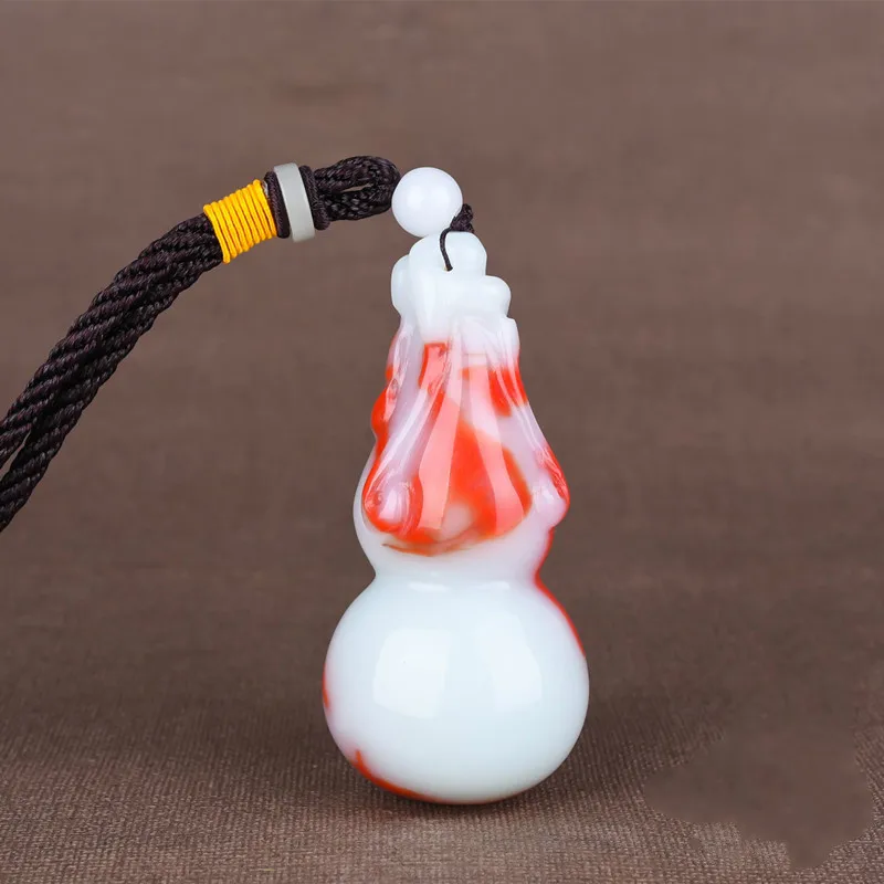 Gourd натуральный красный белый нефрит кулон ожерелье Китайский ручной резной Шарм