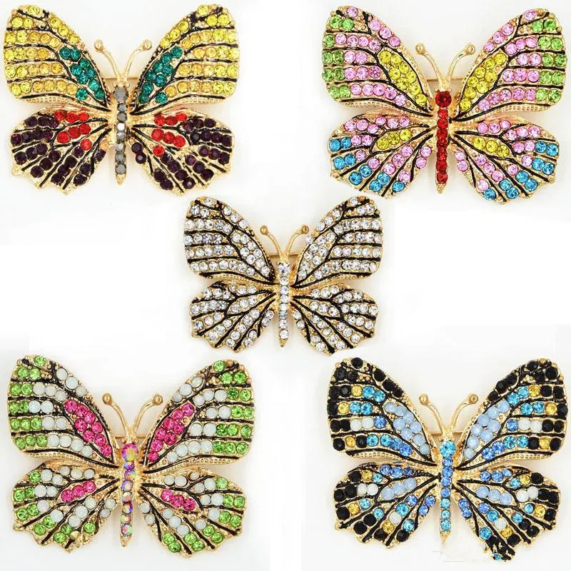 

OneckOha Fashion Jewelry Colorful Rhinestone Butterfly Brooches Alloy Enameled Animal Brooch Pin Apparel Accessories