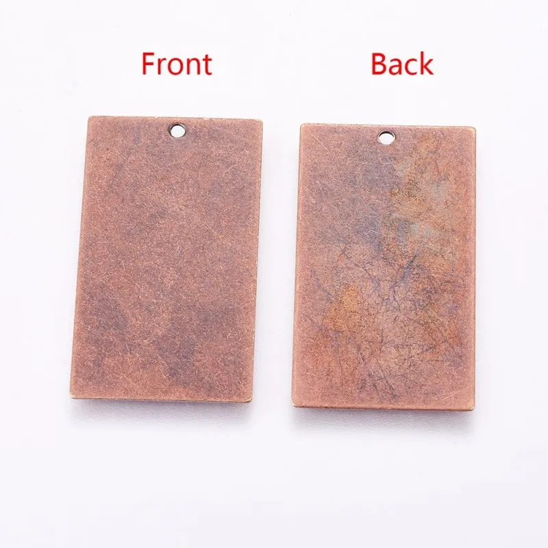 32x18x0.5mm 10 шт. металлические прямоугольные метки, латунные пустые штамповочные бирки подвески, античная бронза красная медь F70 - Окраска металла: 32x18x0.5mm
