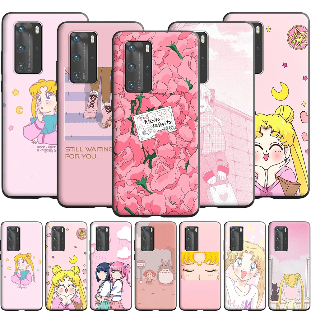 Розовый милый японский чехол Kawaii для Huawei P10 Lite P20 P30 P Smart 2021 Z P40 Pro|Бамперы| |