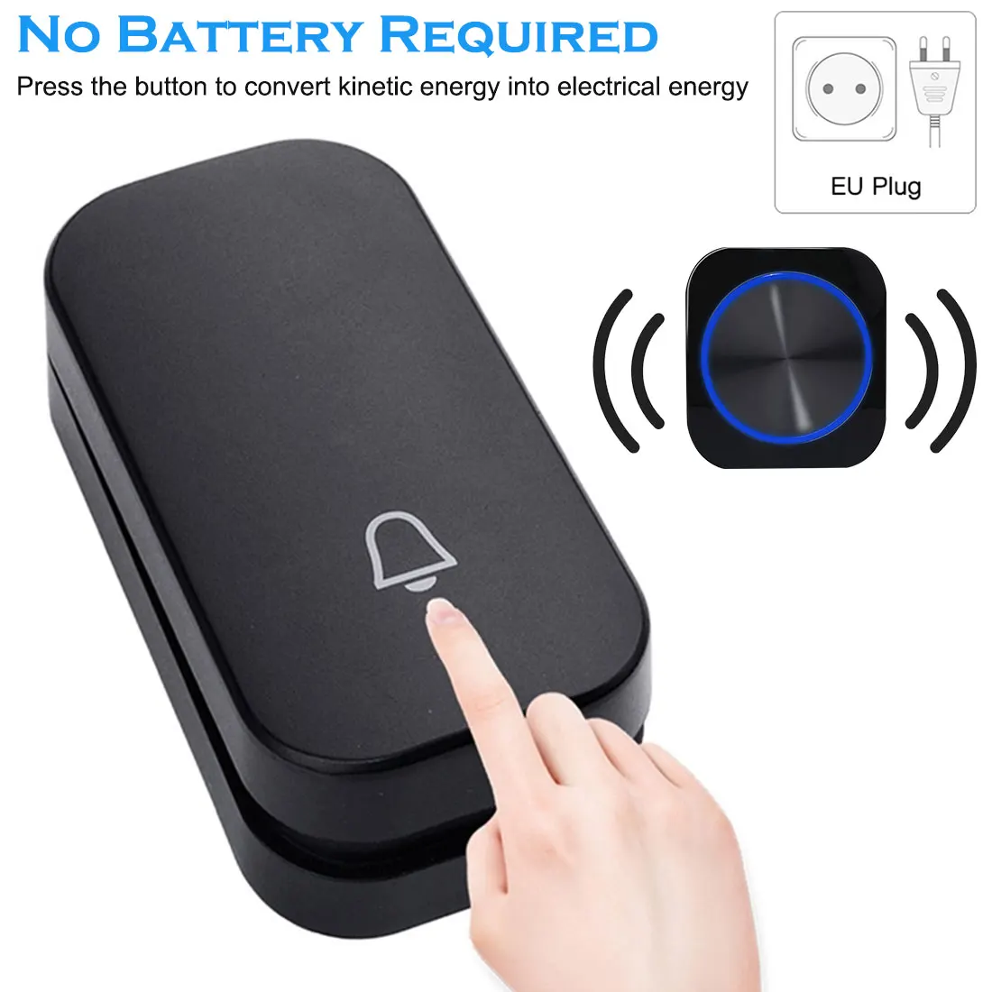 

Wireless doorbell waterproof self-powered doorbell night light 4 mode 58 music smart doorbell without battery EU plug smart home