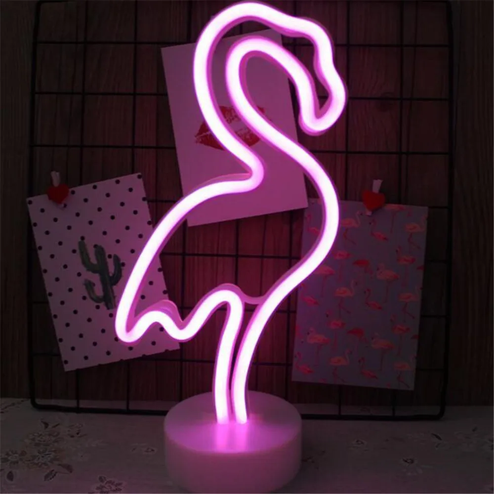 flamingo Светодиодный ночной Светильник неоновый ананас кактус Форма с базой Батарея питание настольная лампа для детской комнаты Рождественский праздник Lamparas - Испускаемый цвет: flamingo