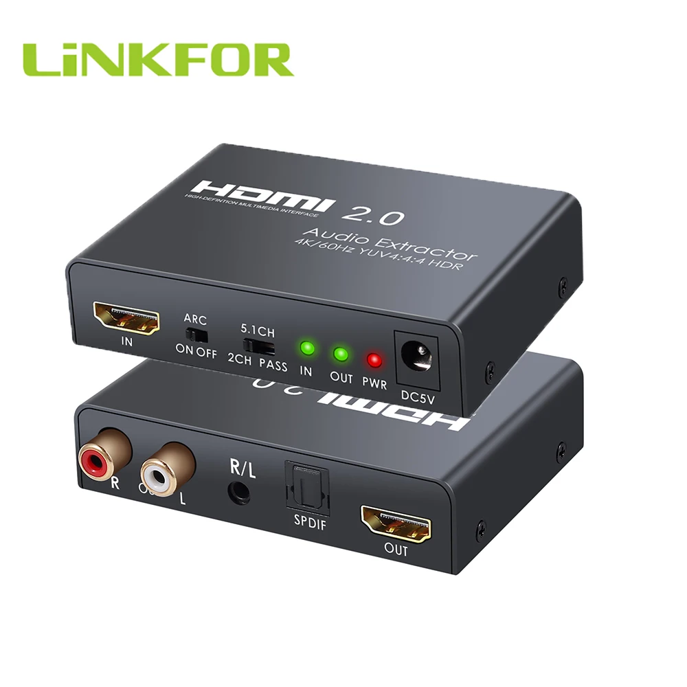 

LiNKFOR HDMI-совместимый 2,0 аудио экстрактор с поддержкой 4K 60 Гц YUV 4:4:4 HDR в оптический TOSLINK SPDIF ARC аудио конвертер адаптер
