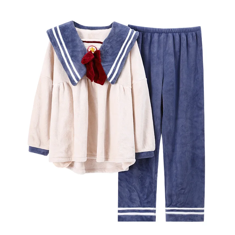 

NIGHTWA New Winter Thick Warm Flannel Pajamas Sets For Women Sleepwear Home Clothing Pajama Home Wear Cute Pyjamas Set