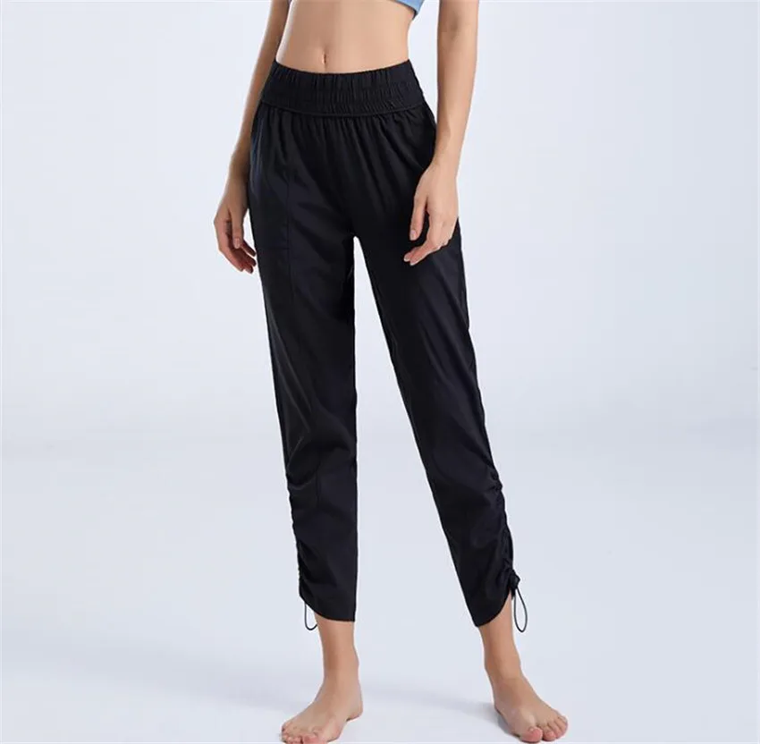 

2021 Lace Sport Fitness Pants Women Elastic Band Waist/Foot Quick Dry Loose Running Yoga Pants Female Streetwear Pantalon Femme