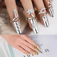 korean fashion wedding ring set opening adjustable ring nail cover rings set with rhinestone for women bridal