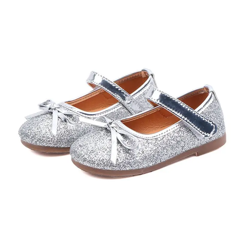 Blingbling Autumn Girls leather shoes Children girls baby princess Bowknot sneakers pearl diamond single Kids dance |