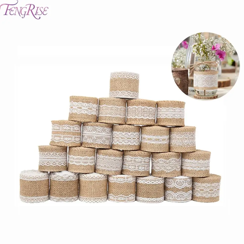 FENGRISE 2m лента из джута мешковины Деревенское свадебное украшение кружевное
