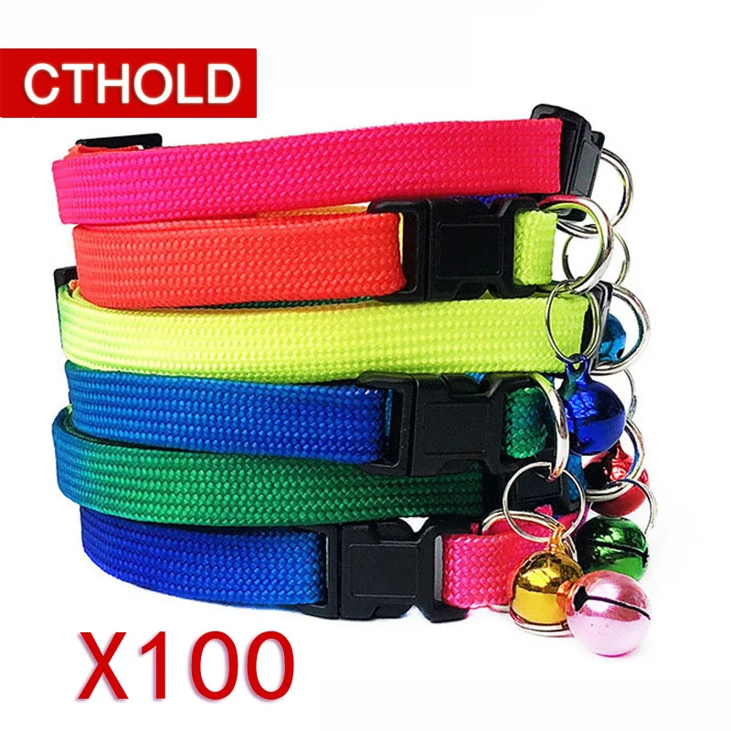 

CTHOLD 100 шт/партия ошейники радуги для животных случайный цвет безопасный Регулируемый для собаки ошейники с колокольчиком для маленькой соб...
