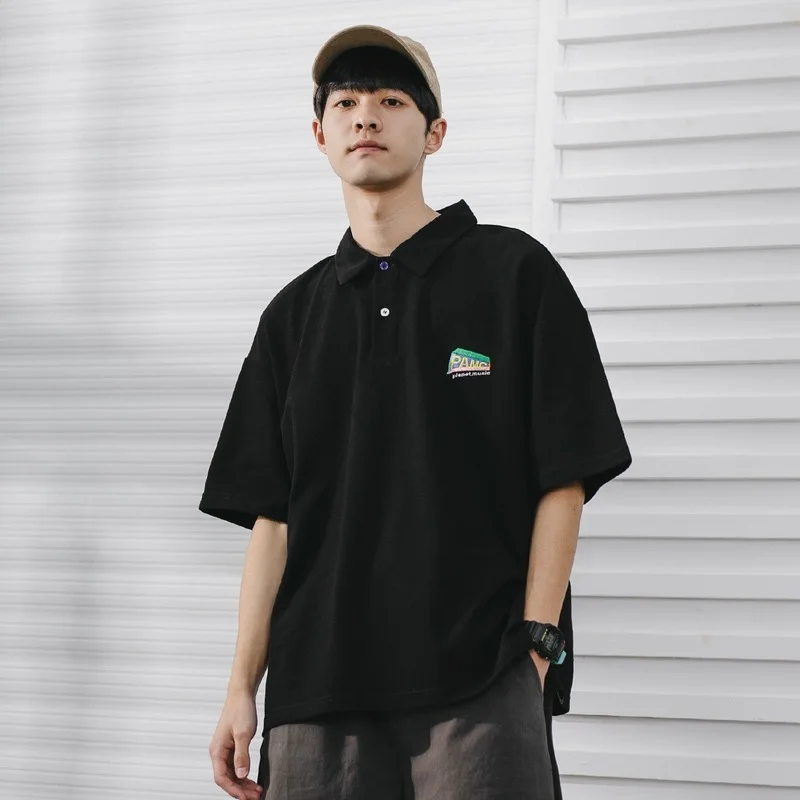 

Рубашка-поло ICCLEK мужская с вышивкой, модная брендовая футболка с короткими рукавами в японском стиле, повседневный Свободный Топ с надписью