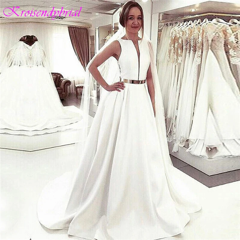 KRW002 Элегантное Атласное ТРАПЕЦИЕВИДНОЕ ПЛАТЬЕ свадебное платье 2019 Vestidos De Noiva robe de