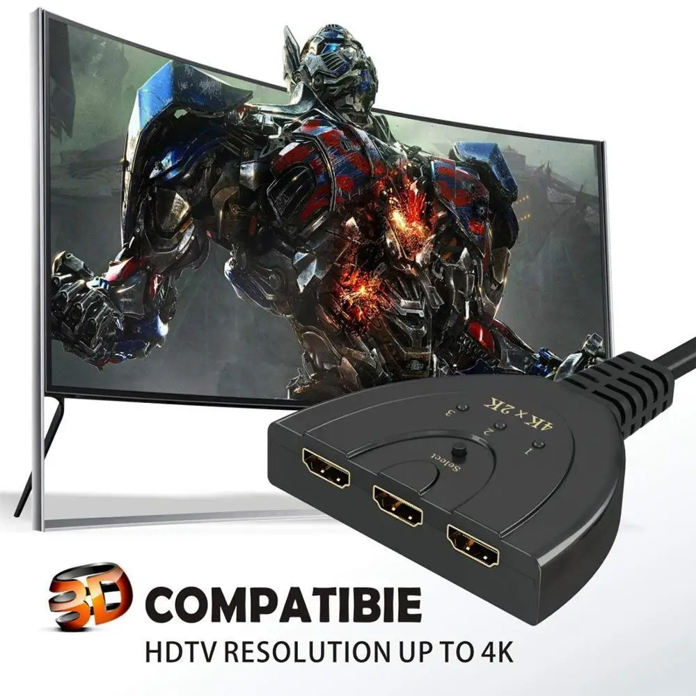Коммутатор 4K HDMI-совместимый коммутатор 3x1 переключатель сплиттер с кабелем Pigtail
