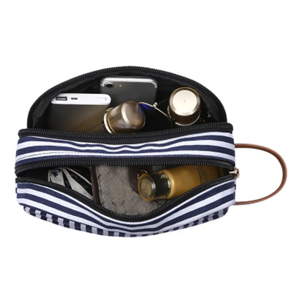 Travel Toiletry Cosmetic Organizer Bag Double Layers Canvas Shaving Kit Stripe Pouch K-BEST | Багаж и сумки