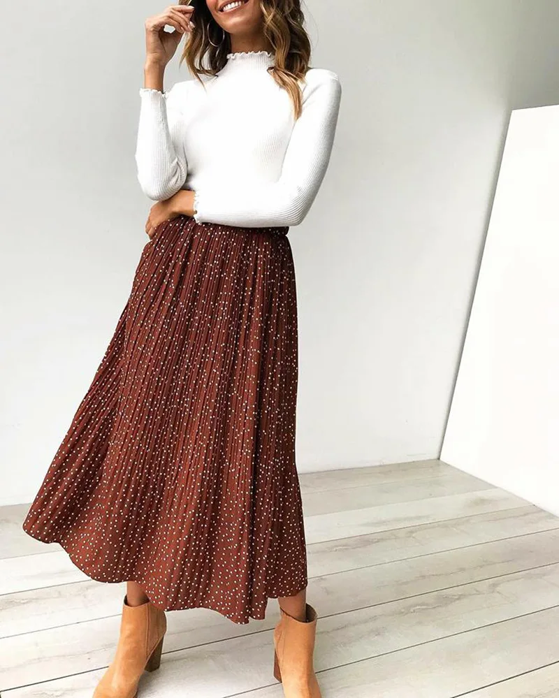 

Summer Casual Chiffon Print Pockets High Waist Pleated Maxi Skirt Womens Long Skirts For Women