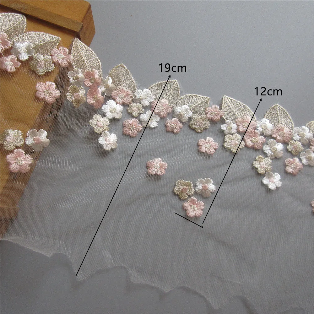 1 ярд Золотой лист розовый цветок сетка вышитая кружевная отделка лента ткань