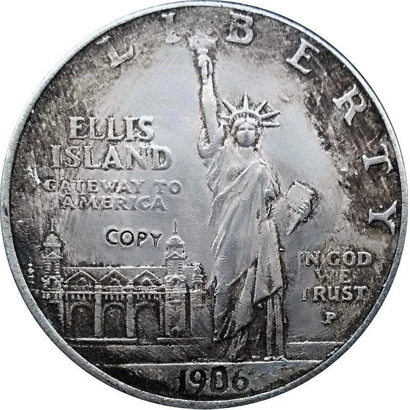 1906 американская копия монет США свободы 1 доллар Монета Остров Эллис медные