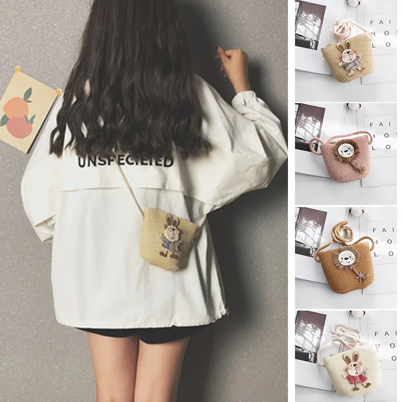 Детские плетеные соломенные сумки мультяшный кошелек для девушек летние пляжные