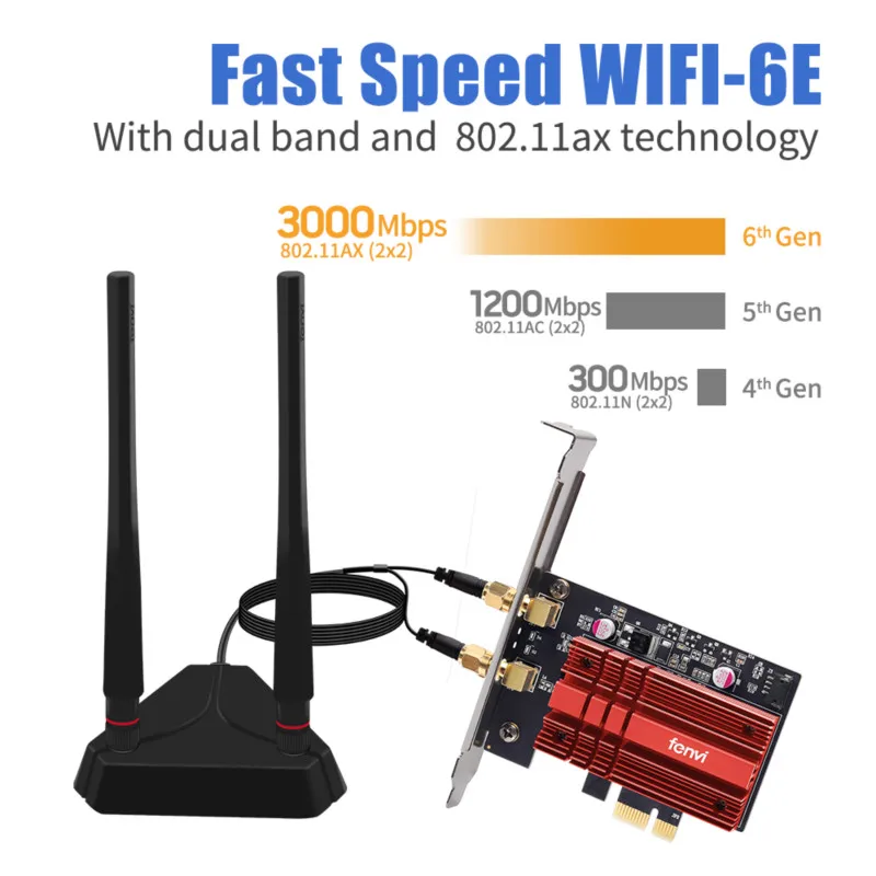 Fenvi Wifi 6E 3000Mbps Intel AX210 Bluetooth 5.2 PCIe Adapter 802.11ax AX200NGW Network Wlan Card Wireless Desktop | Компьютеры и офис