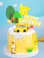 baking cake topper cartoon yellow animals school bus ornaments lion elephant joy forest party cake decoration baby shower