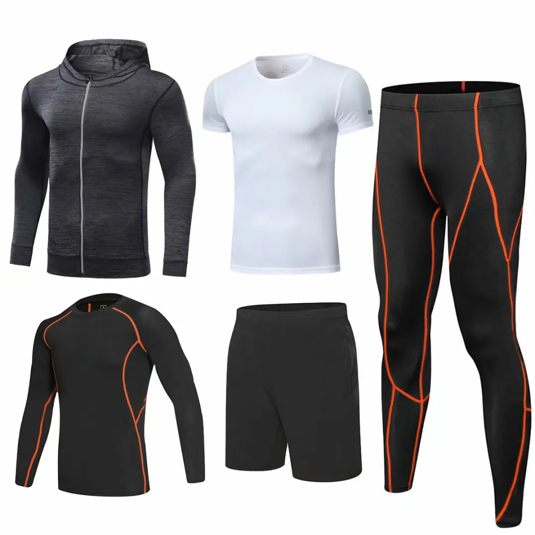 

Men's Fitness Suit 5 Pieces/Set Men's Quick Dry Plastic Training Pants Fitness Workout Running Training Suit Tights