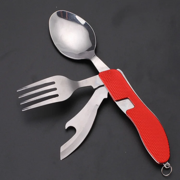 4 в 1 Открытый посуда вилка ложка Ножи открывалка для бутылок Кемпинг