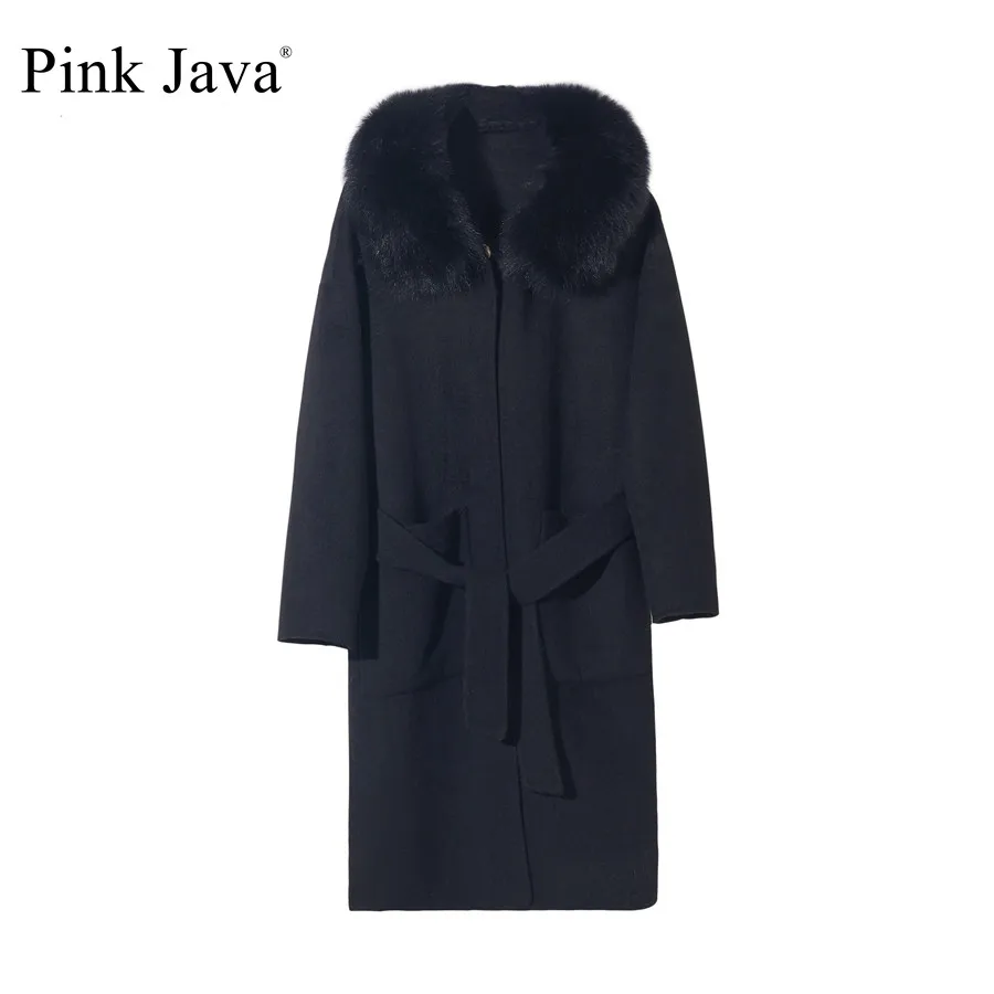 Новое поступление розовое пальто java QC19055-2 с воротником из натурального Лисьего