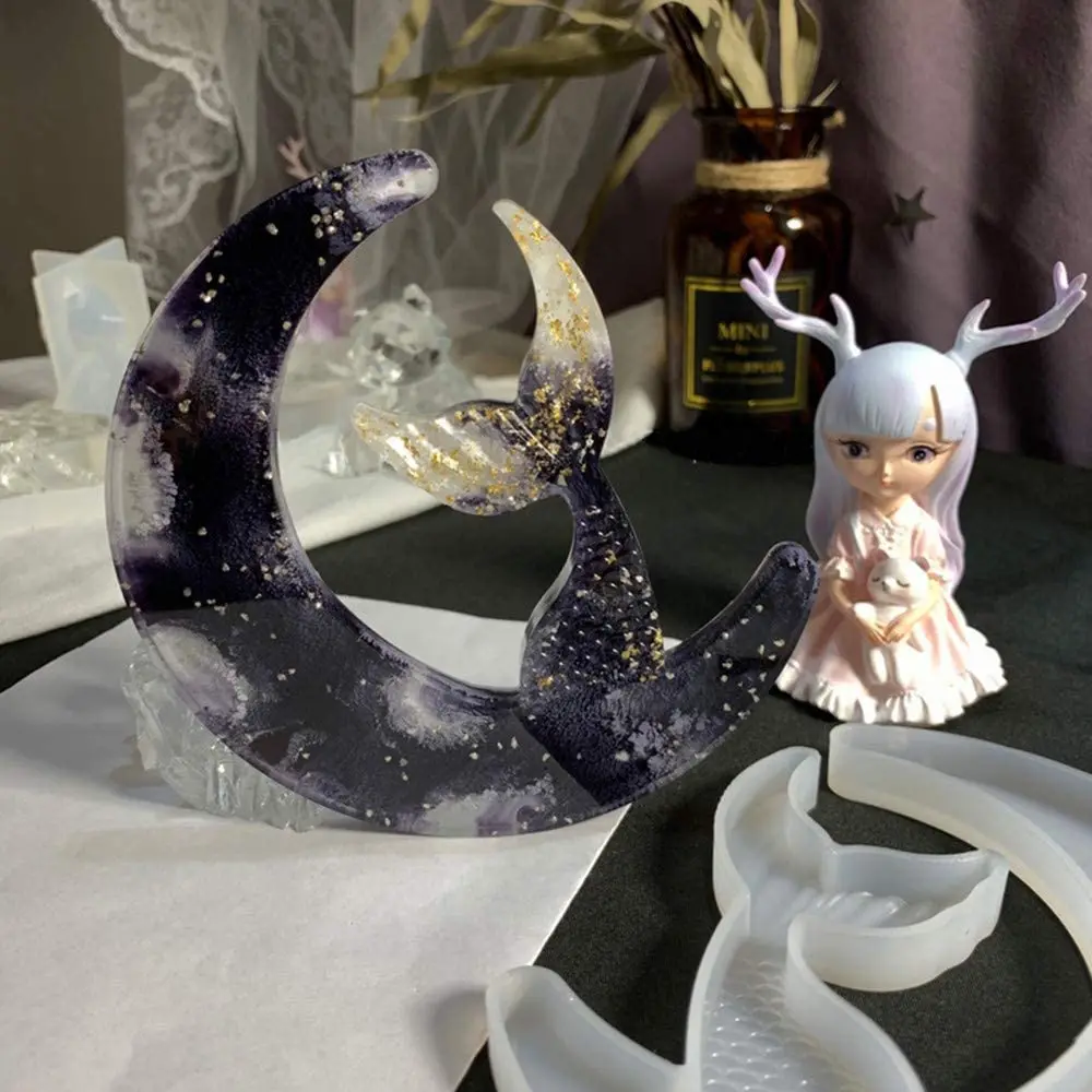 DIY Crescents Moon Resin Mold Creative Wolf Cat Girl Mermaid Tail Epoxy Silicone Molds For Ornaments Home Decoration | Украшения и