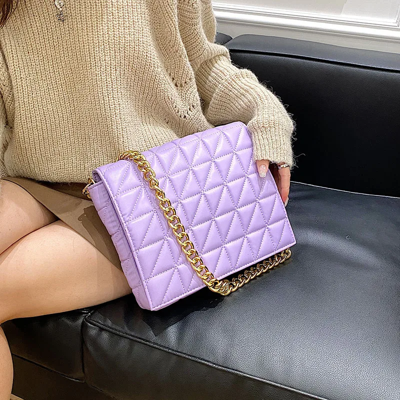 Женские сумочки на плечо с цепочкой зеленые и фиолетовые квадратные из