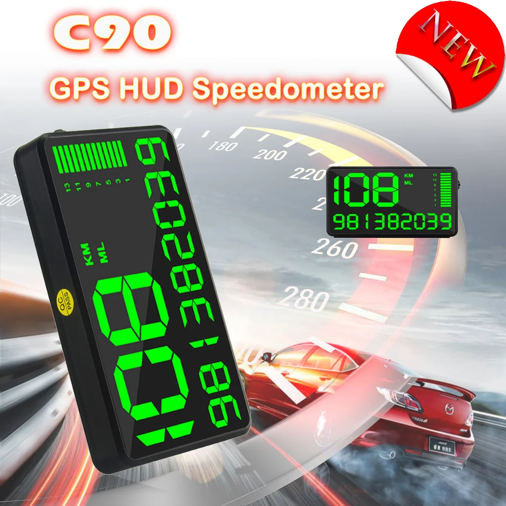 C90 GPS Спидометр hud Дисплей автомобильный с сигналом превышения скорости время