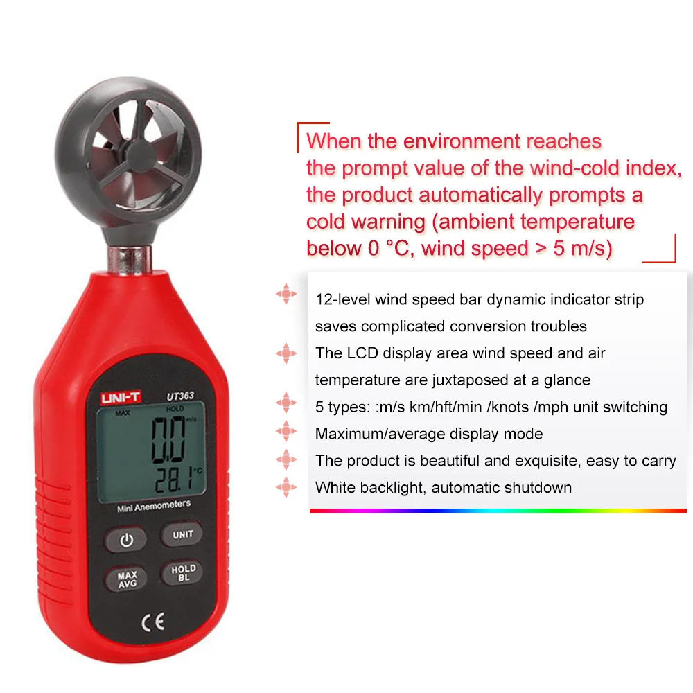 UNI-T ut363bt bluetooth anemômetro digital ut363 lcd