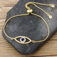 luxury classic evil eye charm bracelet for women shiny princess cut cubic zircon cz adjustable bangles copper jewelry gift