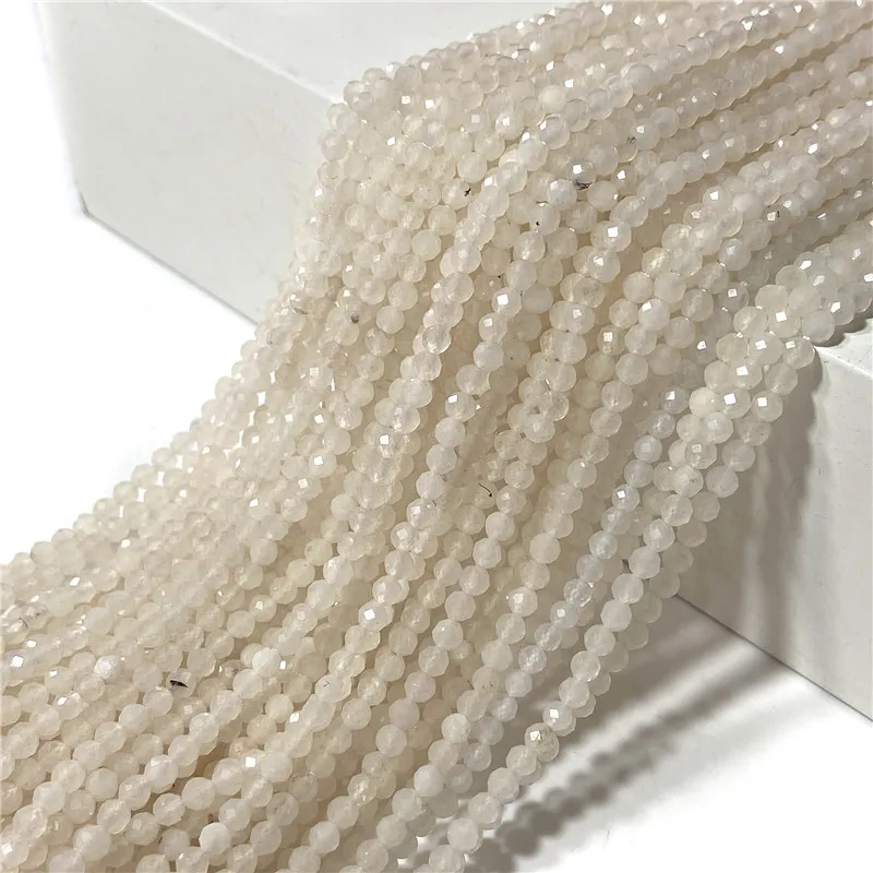 

15.5" Natural White Jade 3 mm Small Beads Creamy Shell Pearls Tiny Faceted Bead For DIY Making Jewelry Bracelets Opal Necklace