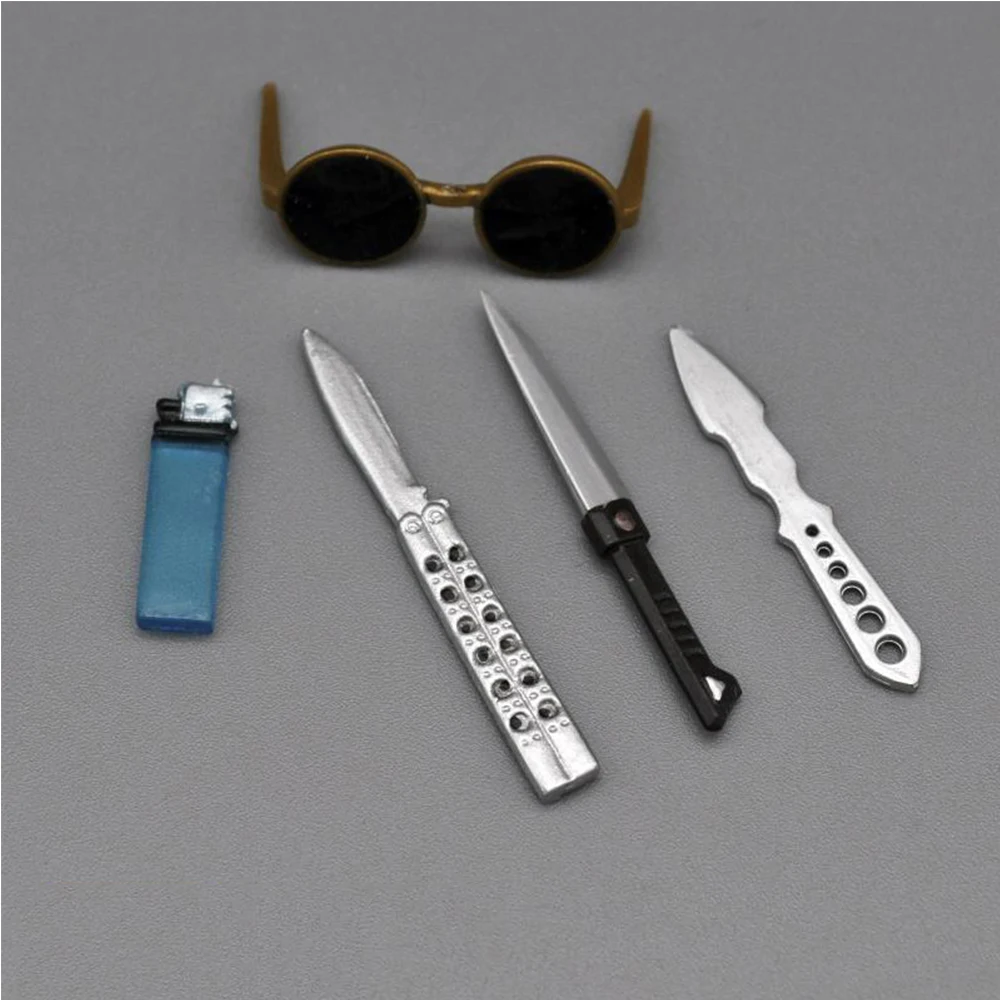 

1/6 Scale Soldier Weapon Knife Dagger Sunglasses Lighter Kit Weapon Model Accessories for 12 action figure